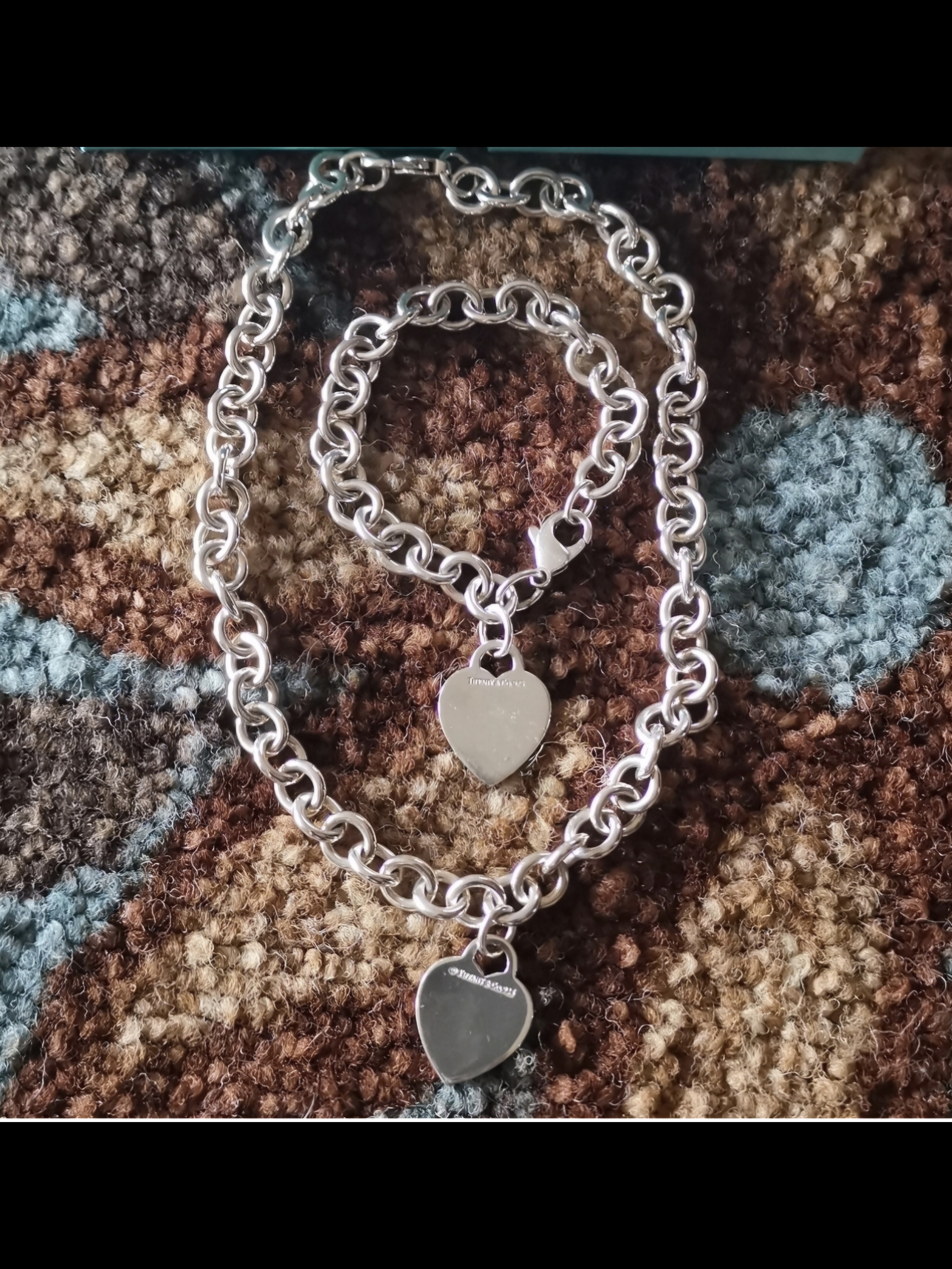 Tiffany & Co. Silver Heart Tag Necklace And Bracelet Set